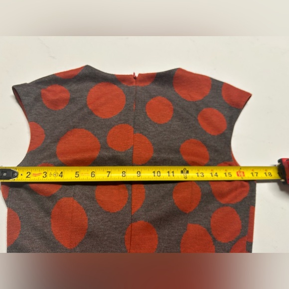 Maggy London Sleeveless Polka Dot Orange and Gray Midi Dress - Picture 7 of 14
